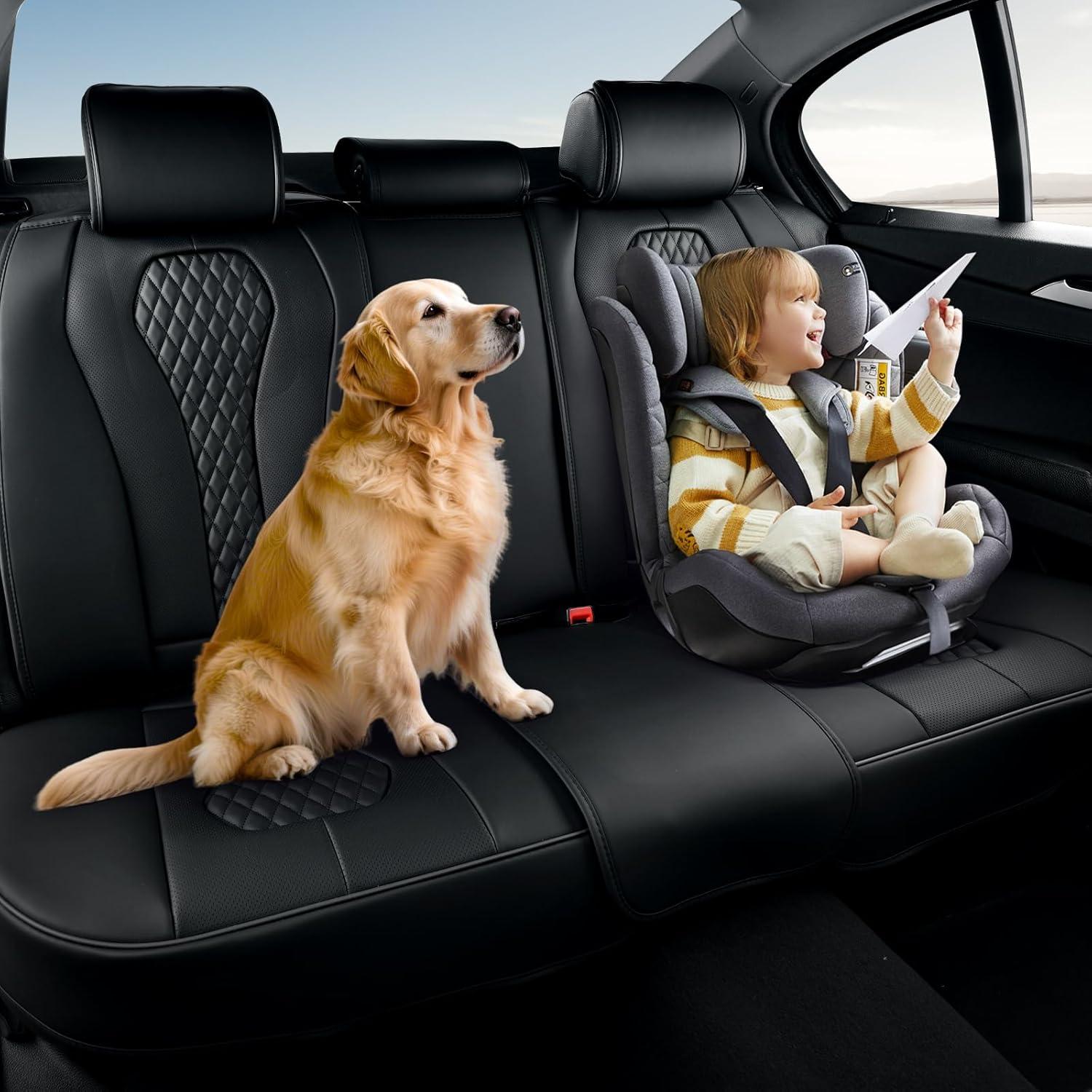 imageCoverado Rear Seat Covers White Car Seat Cover Back Seat Cover 3Pieces Luxury Car Seat Cushion Leather Seat Cover Seat Protector Universal Fit Most Cars01Black