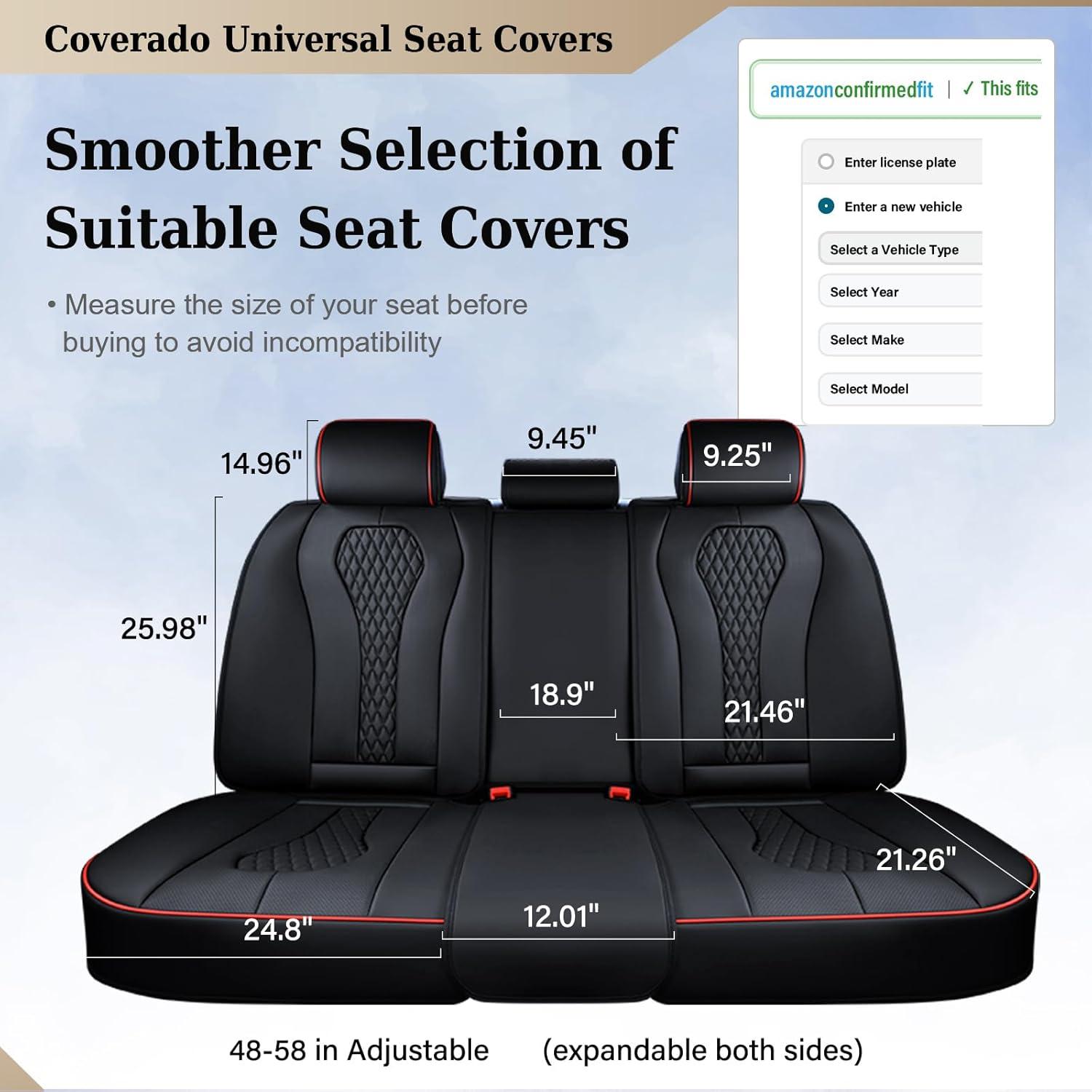 imageCoverado Rear Seat Covers White Car Seat Cover Back Seat Cover 3Pieces Luxury Car Seat Cushion Leather Seat Cover Seat Protector Universal Fit Most CarsBlackRed line