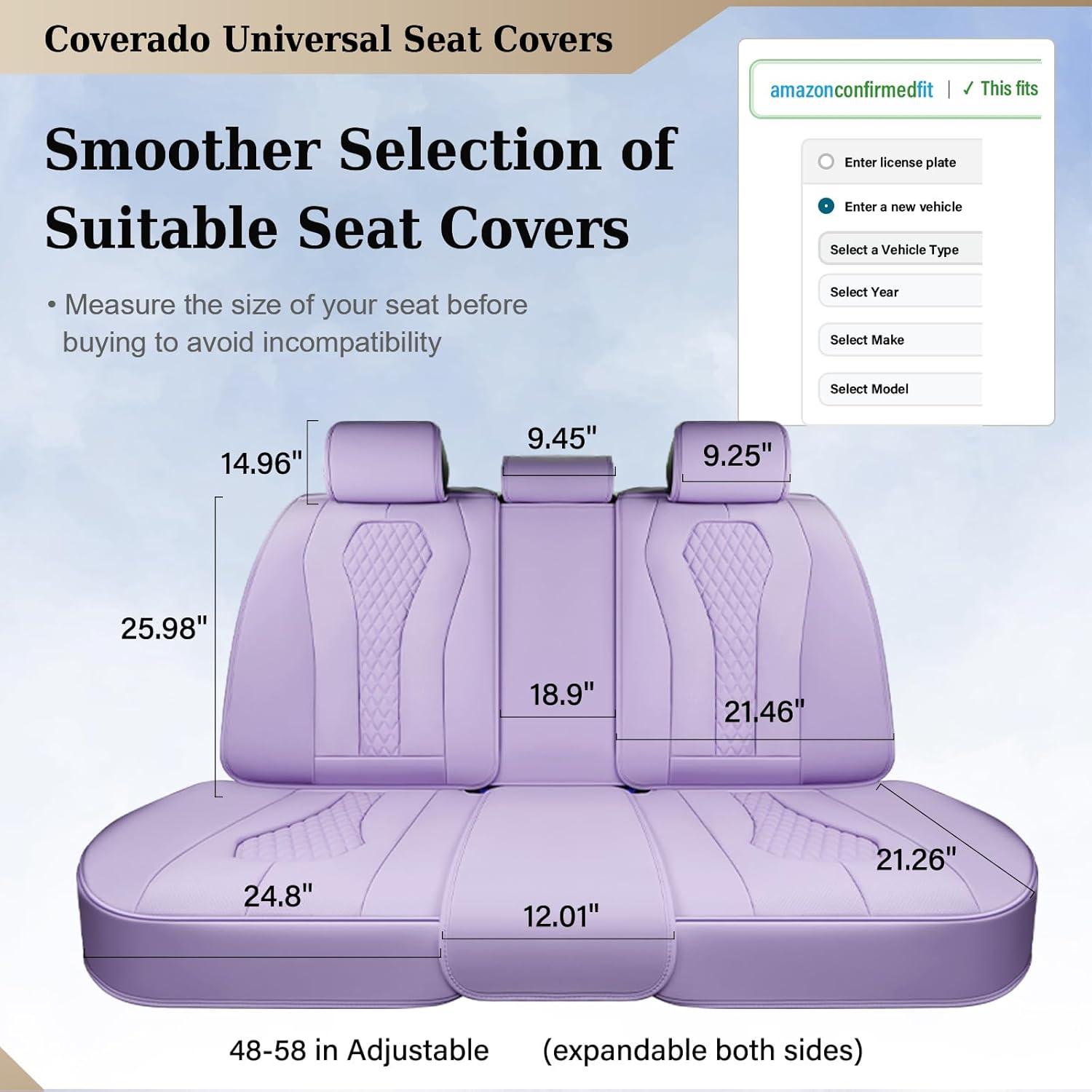 imageCoverado Rear Seat Covers White Car Seat Cover Back Seat Cover 3Pieces Luxury Car Seat Cushion Leather Seat Cover Seat Protector Universal Fit Most CarsPurple