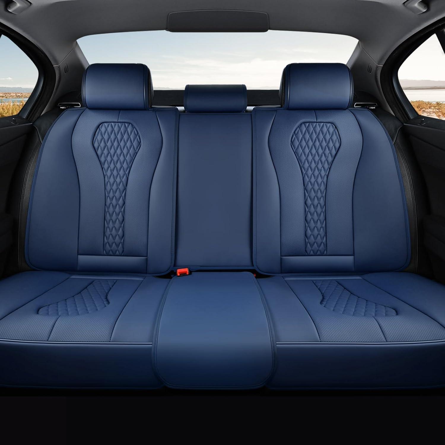 imageCoverado Rear Seat Covers White Car Seat Cover Back Seat Cover 3Pieces Luxury Car Seat Cushion Leather Seat Cover Seat Protector Universal Fit Most CarsBlue