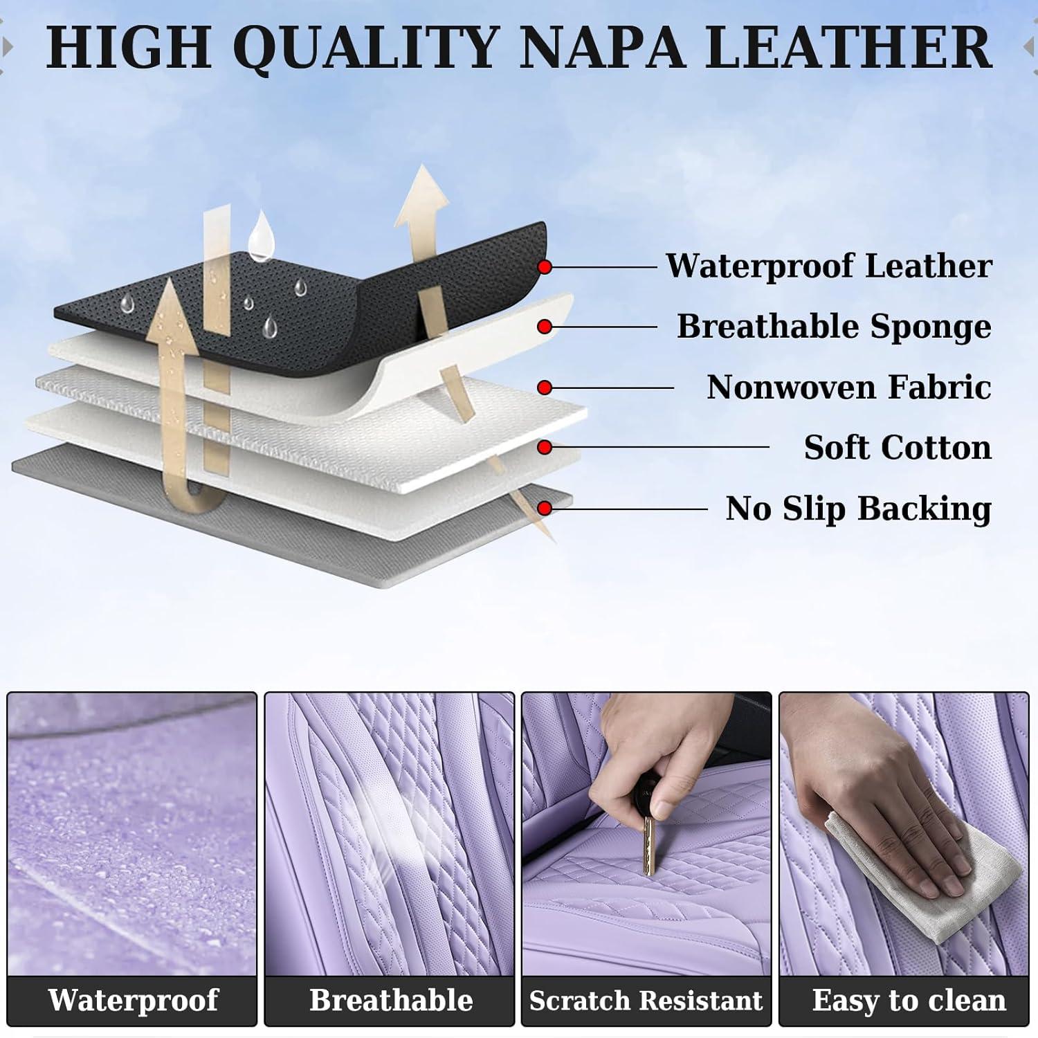 imageCoverado Rear Seat Covers White Car Seat Cover Back Seat Cover 3Pieces Luxury Car Seat Cushion Leather Seat Cover Seat Protector Universal Fit Most CarsPurple