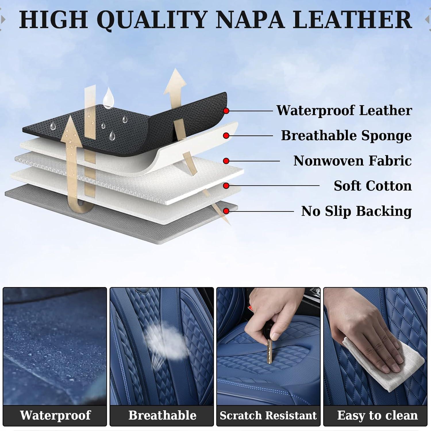 imageCoverado Rear Seat Covers White Car Seat Cover Back Seat Cover 3Pieces Luxury Car Seat Cushion Leather Seat Cover Seat Protector Universal Fit Most CarsBlue