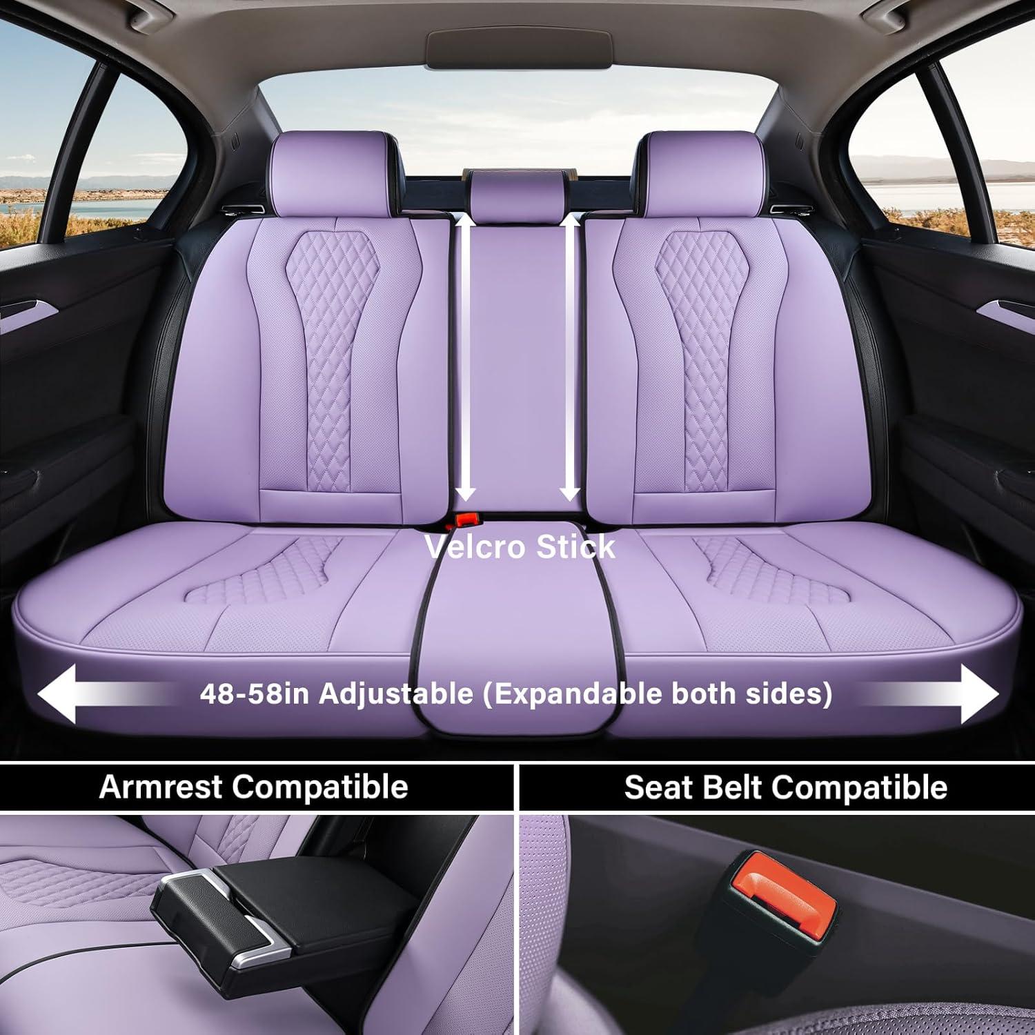 imageCoverado Rear Seat Covers White Car Seat Cover Back Seat Cover 3Pieces Luxury Car Seat Cushion Leather Seat Cover Seat Protector Universal Fit Most CarsPurple