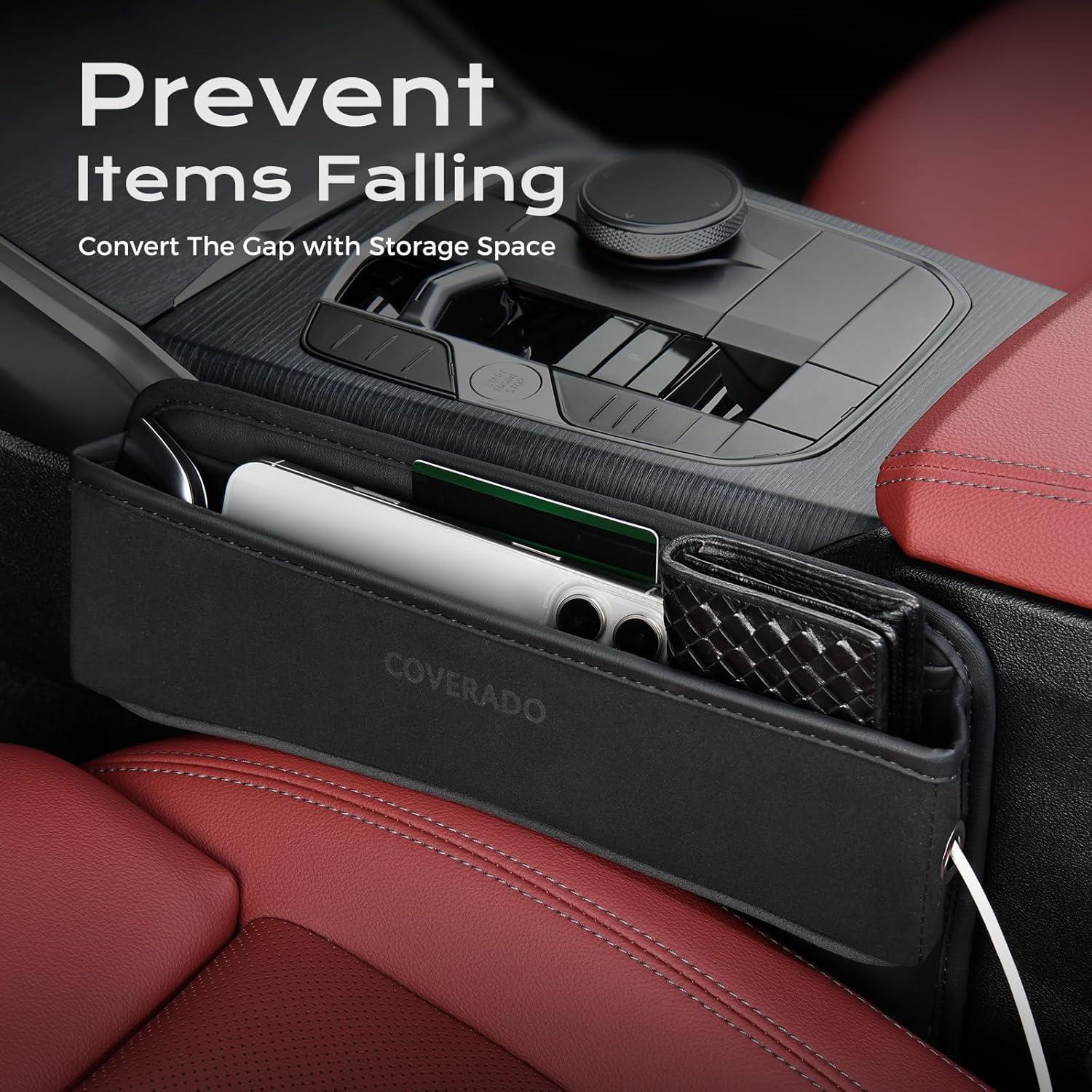 imageCoverado Universal Car Seat Gap Filler Organizer Premium Suede Leather Car Seat Side Gap Filler Seat Gap Storage Box for SUV Truck Car Interior Accessories Black1pcBlack  1pc