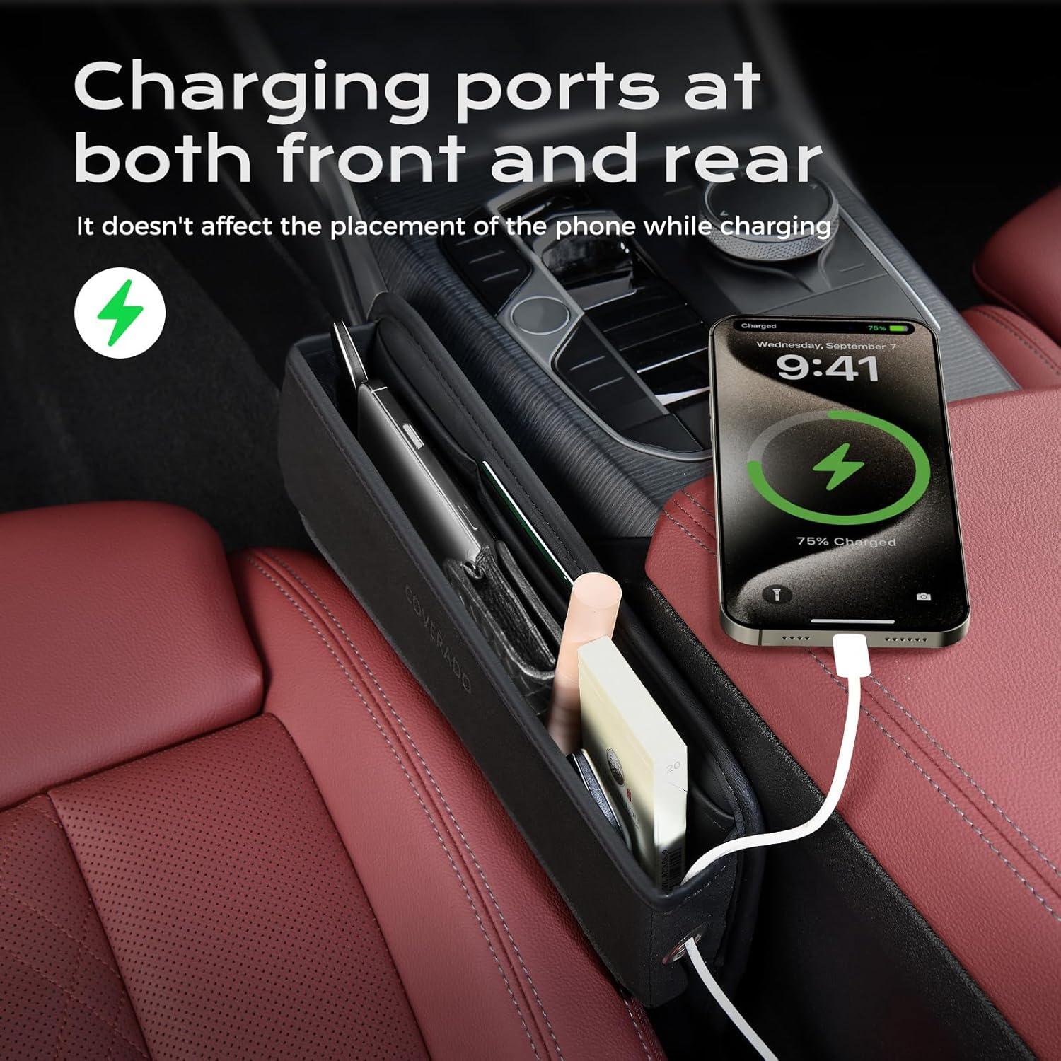 imageCoverado Universal Car Seat Gap Filler Organizer Premium Suede Leather Car Seat Side Gap Filler Seat Gap Storage Box for SUV Truck Car Interior Accessories Black1pcBlack  2pcs