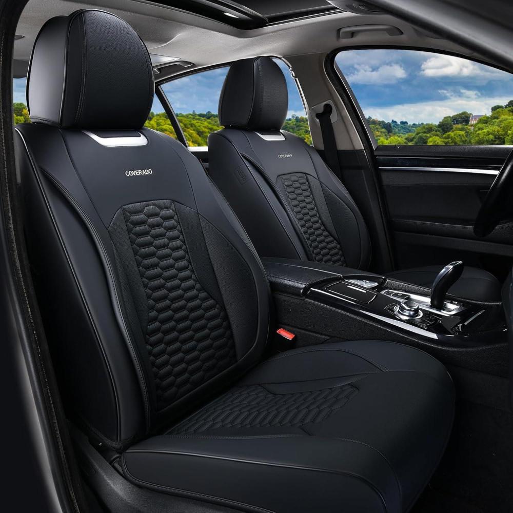 imageCoverado Car Seat Covers Front Seats Luxury Leather Seat Covers for Cars Automotive Car Seat Covers Protector Universal Fit Most Sedans SUVs Pickup Trucks Interior AccessoriesGaryampampWhiteBlack