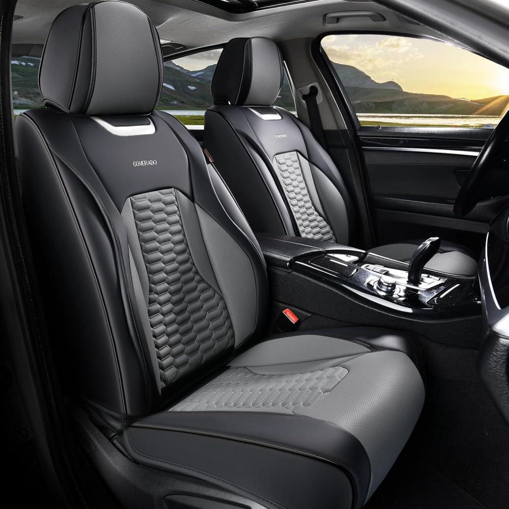 imageCoverado Car Seat Covers Front Seats Luxury Leather Seat Covers for Cars Automotive Car Seat Covers Protector Universal Fit Most Sedans SUVs Pickup Trucks Interior AccessoriesGaryampampWhiteBlackGray