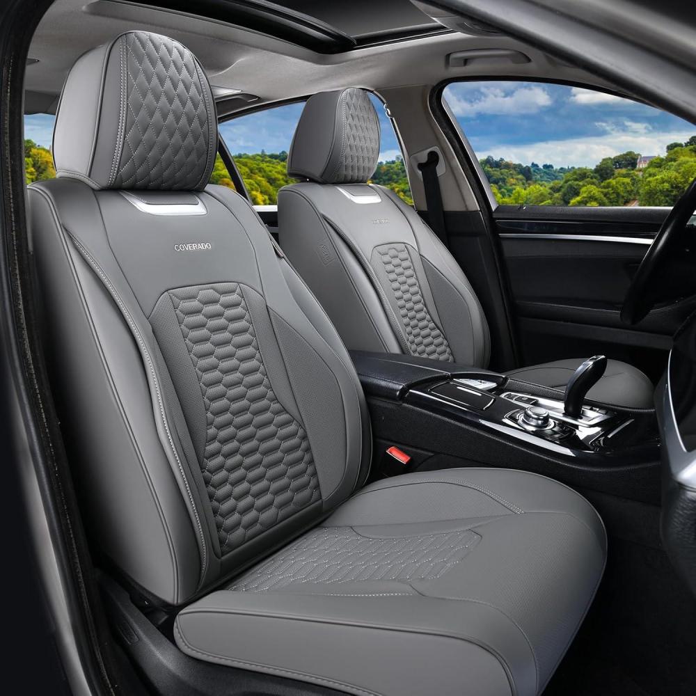 imageCoverado Car Seat Covers Front Seats Luxury Leather Seat Covers for Cars Automotive Car Seat Covers Protector Universal Fit Most Sedans SUVs Pickup Trucks Interior AccessoriesGaryampampWhiteGray