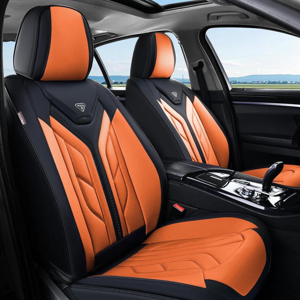 imageCoverado Car Seat Covers Full Set Automotive Seat Covers Car Seat Protector Car Seat Cushion Waterproof Leather Seat Covers for Cars Universal Fit for Most Sedans SUV Pickup TruckBlackampampRedBlackOrange