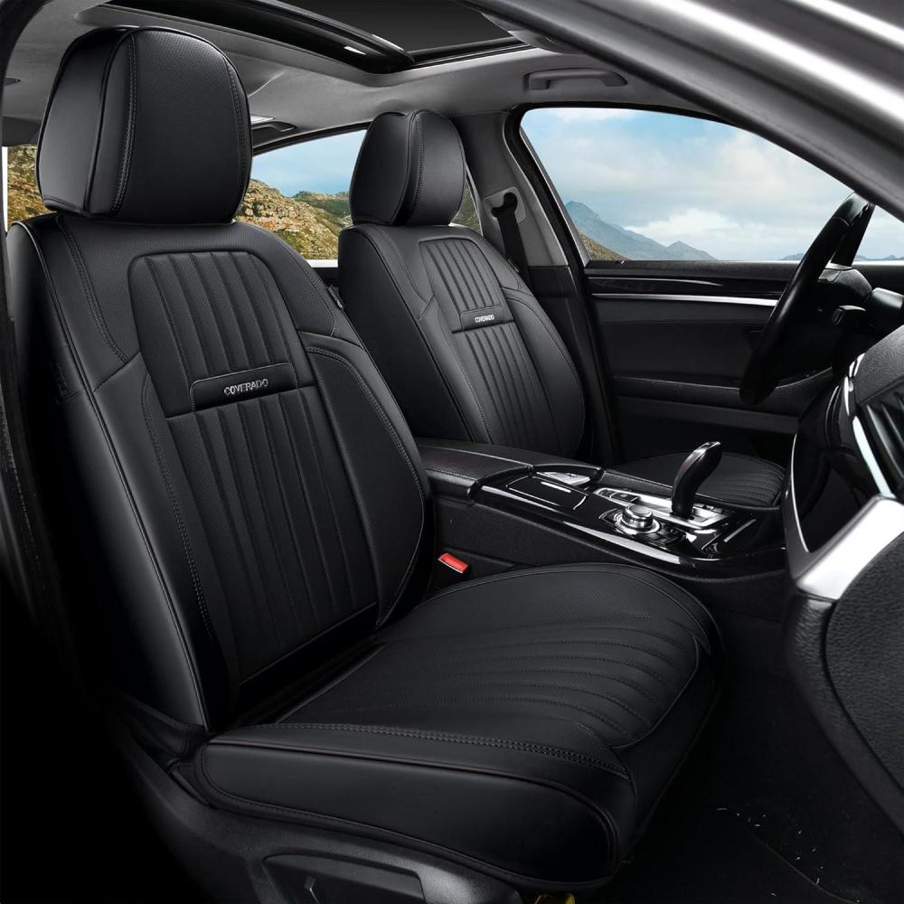 imageCoverado Car Seat Covers Full Set Automotive Seat Covers Car Seat Protector Car Seat Cushion Waterproof Leather Seat Covers for Cars Universal Fit for Most Sedans SUV Pickup TruckBlackampampRedblack