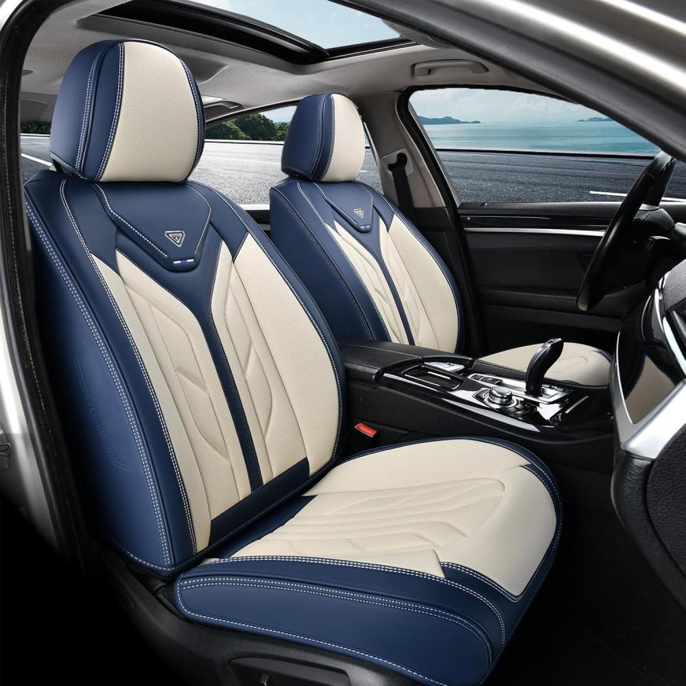 imageCoverado Car Seat Covers Full Set Automotive Seat Covers Car Seat Protector Car Seat Cushion Waterproof Leather Seat Covers for Cars Universal Fit for Most Sedans SUV Pickup TruckBlackampampRedBlueBeige