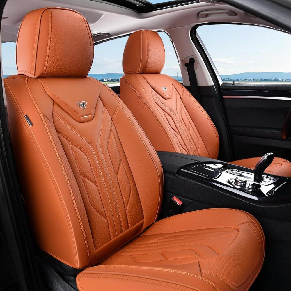 imageCoverado Car Seat Covers Full Set Automotive Seat Covers Car Seat Protector Car Seat Cushion Waterproof Leather Seat Covers for Cars Universal Fit for Most Sedans SUV Pickup TruckBlackampampRedOrange