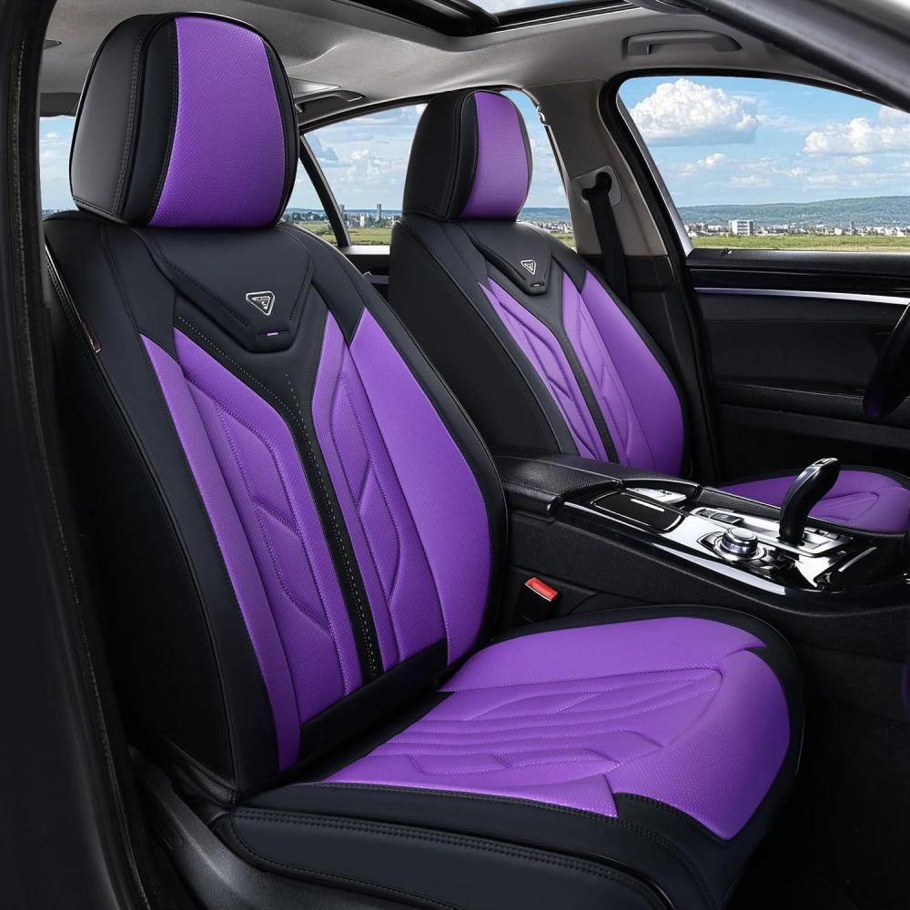 imageCoverado Car Seat Covers Full Set Automotive Seat Covers Car Seat Protector Car Seat Cushion Waterproof Leather Seat Covers for Cars Universal Fit for Most Sedans SUV Pickup TruckBlackampampRedBlackPurple