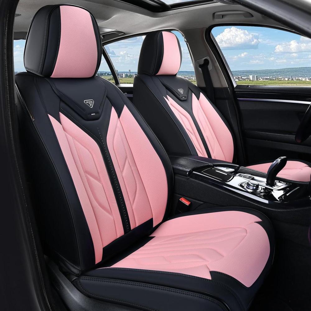 imageCoverado Car Seat Covers Full Set Automotive Seat Covers Car Seat Protector Car Seat Cushion Waterproof Leather Seat Covers for Cars Universal Fit for Most Sedans SUV Pickup TruckBlackampampRedBlackPink