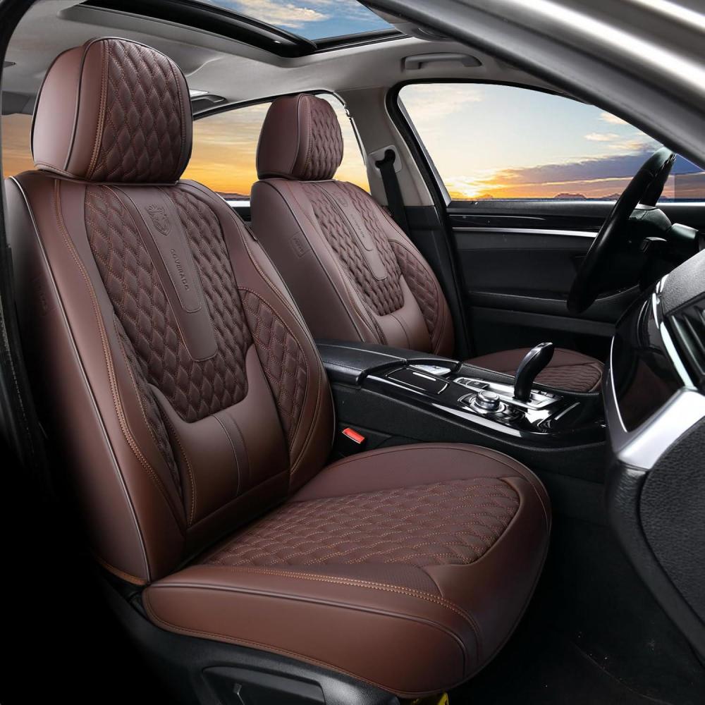 imageCoverado Rear Seat Covers Leather Seat Cover for Car Universal Waterproof Automotive Seat Cushion Protector for Most Cars Trucks SUV RedACoffee