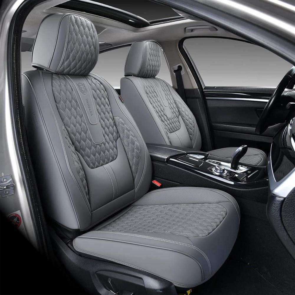 imageCoverado Rear Seat Covers Leather Seat Cover for Car Universal Waterproof Automotive Seat Cushion Protector for Most Cars Trucks SUV RedAGray