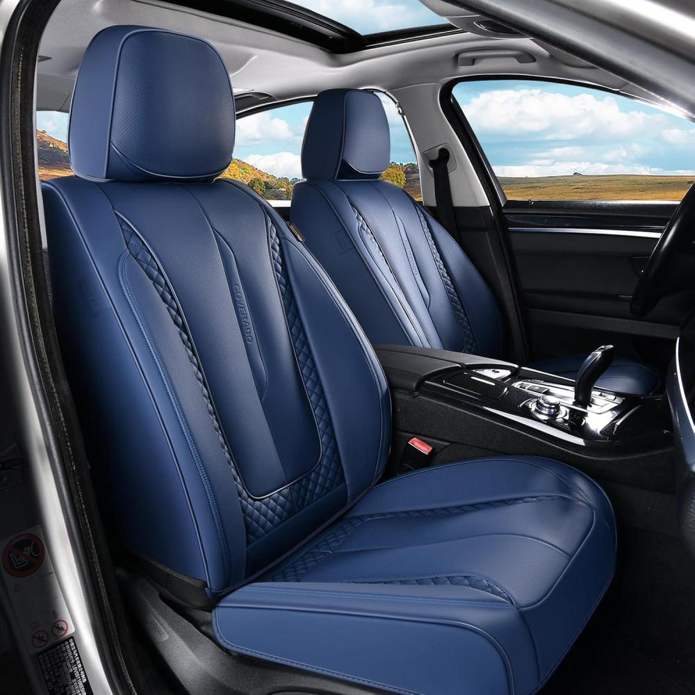 imageCoverado Rear Seat Covers Leather Seat Cover for Car Universal Waterproof Automotive Seat Cushion Protector for Most Cars Trucks SUV RedZBlue