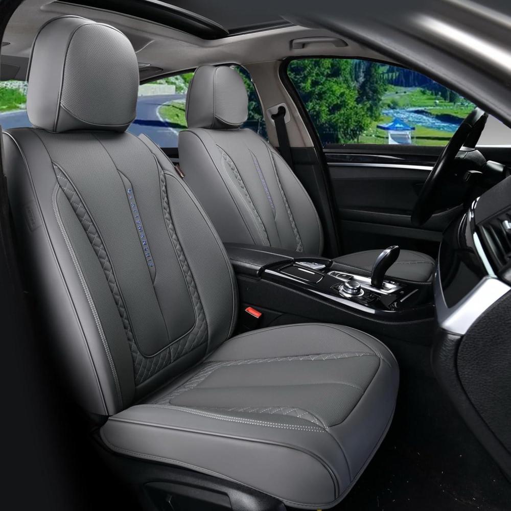 imageCoverado Rear Seat Covers Leather Seat Cover for Car Universal Waterproof Automotive Seat Cushion Protector for Most Cars Trucks SUV RedZGray
