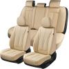 imageCoverado Rear Seat Covers Leather Seat Cover for Car Universal Waterproof Automotive Seat Cushion Protector for Most Cars Trucks SUV RedZBeige