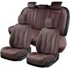 imageCoverado Rear Seat Covers Leather Seat Cover for Car Universal Waterproof Automotive Seat Cushion Protector for Most Cars Trucks SUV RedZBrown