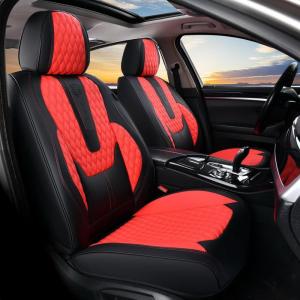 imageCoverado Rear Seat Covers Leather Seat Cover for Car Universal Waterproof Automotive Seat Cushion Protector for Most Cars Trucks SUV RedARedBlack