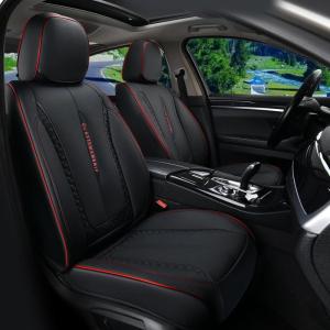 imageCoverado Rear Seat Covers Leather Seat Cover for Car Universal Waterproof Automotive Seat Cushion Protector for Most Cars Trucks SUV RedZBlackRed