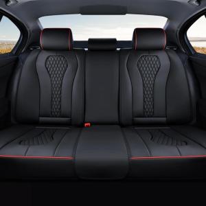 imageCoverado Rear Seat Covers White Car Seat Cover Back Seat Cover 3Pieces Luxury Car Seat Cushion Leather Seat Cover Seat Protector Universal Fit Most CarsBlackRed line