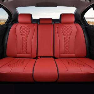 imageCoverado Rear Seat Covers White Car Seat Cover Back Seat Cover 3Pieces Luxury Car Seat Cushion Leather Seat Cover Seat Protector Universal Fit Most CarsRed