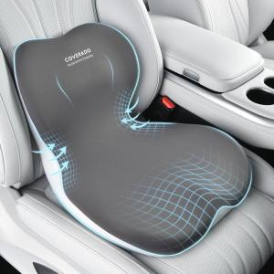 imageCoverado Car Seat Cushion and Lumbar Support Pillow One Piece Memory Foam Ergonomic Back Support Driving Seat Cushion for Back Pain NonSlip Washable Cushion for Car Driver OfficeA Seat Cushion Lumbar Supportgray1