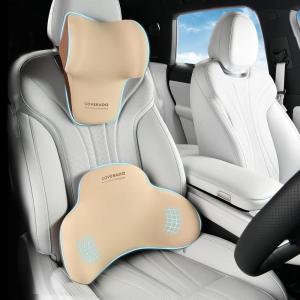 imageCoverado Car Seat Cushion and Lumbar Support Pillow One Piece Memory Foam Ergonomic Back Support Driving Seat Cushion for Back Pain NonSlip Washable Cushion for Car Driver OfficeLumbar Support  Headrestbeige