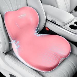 imageCoverado Car Seat Cushion and Lumbar Support Pillow One Piece Memory Foam Ergonomic Back Support Driving Seat Cushion for Back Pain NonSlip Washable Cushion for Car Driver OfficeA Seat Cushion Lumbar Supportpink