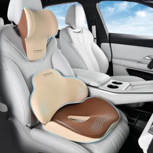 imageCoverado Car Seat Cushion and Lumbar Support Pillow One Piece Memory Foam Ergonomic Back Support Driving Seat Cushion for Back Pain NonSlip Washable Cushion for Car Driver OfficeSeat Cushion 3in1beige