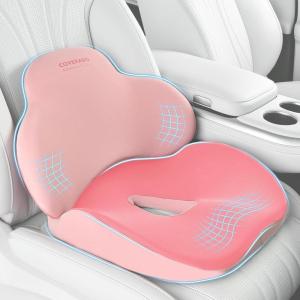 imageCoverado Car Seat Cushion and Lumbar Support Pillow One Piece Memory Foam Ergonomic Back Support Driving Seat Cushion for Back Pain NonSlip Washable Cushion for Car Driver OfficeSeat Cushion  Lumbar Supportpink