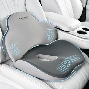imageCoverado Car Seat Cushion and Lumbar Support Pillow One Piece Memory Foam Ergonomic Back Support Driving Seat Cushion for Back Pain NonSlip Washable Cushion for Car Driver OfficeSeat Cushion  Lumbar Supportgray