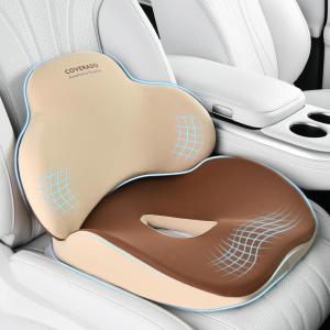 imageCoverado Car Seat Cushion and Lumbar Support Pillow One Piece Memory Foam Ergonomic Back Support Driving Seat Cushion for Back Pain NonSlip Washable Cushion for Car Driver OfficeSeat Cushion  Lumbar Supportbeige