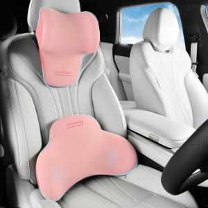 imageCoverado Car Seat Cushion and Lumbar Support Pillow One Piece Memory Foam Ergonomic Back Support Driving Seat Cushion for Back Pain NonSlip Washable Cushion for Car Driver OfficeLumbar Support  Headrestpink