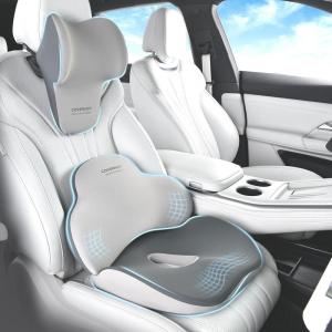 imageCoverado Car Seat Cushion and Lumbar Support Pillow One Piece Memory Foam Ergonomic Back Support Driving Seat Cushion for Back Pain NonSlip Washable Cushion for Car Driver OfficeSeat Cushion 3in1gray