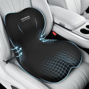 imageCoverado Car Seat Cushion and Lumbar Support Pillow One Piece Memory Foam Ergonomic Back Support Driving Seat Cushion for Back Pain NonSlip Washable Cushion for Car Driver OfficeA Seat Cushion Lumbar Supportblack
