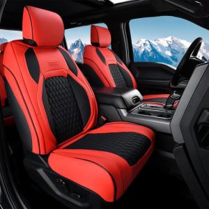 imageCoverado Seat Covers for Dodge Ram 1500 Full Coverage Leather Car Seat Covers Waterproof Fit for 20102023 2500 3500 Dodge RAM Automotive Seat Covers Protector for Trucks Ram Red lineRed