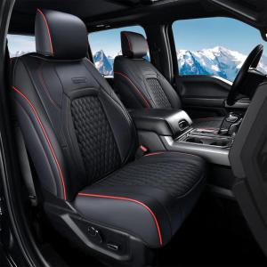imageCoverado Seat Covers for Dodge Ram 1500 Full Coverage Leather Car Seat Covers Waterproof Fit for 20102023 2500 3500 Dodge RAM Automotive Seat Covers Protector for Trucks Ram Red lineRed line