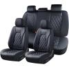 imageCoverado Car Seat Covers Full Set Universal Seat Covers for Cars Car Seat Protector Waterproof Nappa Car Seat Cushion Car Seat Covers Front Seats and Back Fit for Most Cars Trucks SUV BlackampampBlueBlackGrid