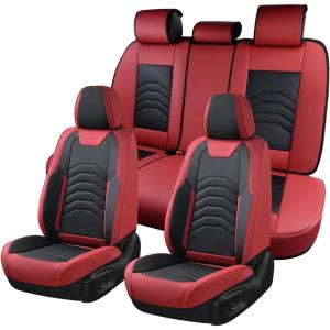 imageCoverado Car Seat Covers Full Set Universal Seat Covers for Cars Car Seat Protector Waterproof Nappa Car Seat Cushion Car Seat Covers Front Seats and Back Fit for Most Cars Trucks SUV BlackampampBlueRedBlack