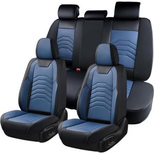 imageCoverado Car Seat Covers Full Set Universal Seat Covers for Cars Car Seat Protector Waterproof Nappa Car Seat Cushion Car Seat Covers Front Seats and Back Fit for Most Cars Trucks SUV BlackampampBlueBlackBlueLine