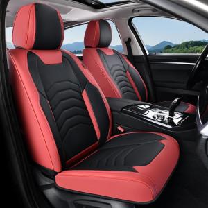 imageCoverado Car Seat Covers Full Set Universal Seat Covers for Cars Car Seat Protector Waterproof Nappa Car Seat Cushion Car Seat Covers Front Seats and Back Fit for Most Cars Trucks SUV BlackampampBlueRedBlackLine