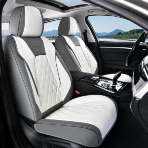 imageCoverado Car Seat Covers Full Set Universal Seat Covers for Cars Car Seat Protector Waterproof Nappa Car Seat Cushion Car Seat Covers Front Seats and Back Fit for Most Cars Trucks SUV BlackampampBlueGrayWhiteGrid