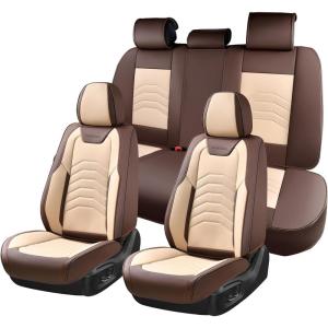 imageCoverado Car Seat Covers Full Set Universal Seat Covers for Cars Car Seat Protector Waterproof Nappa Car Seat Cushion Car Seat Covers Front Seats and Back Fit for Most Cars Trucks SUV BlackampampBlueCoffeeBeige