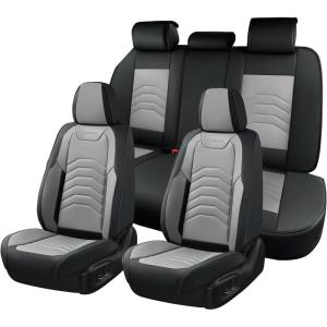 imageCoverado Car Seat Covers Full Set Universal Seat Covers for Cars Car Seat Protector Waterproof Nappa Car Seat Cushion Car Seat Covers Front Seats and Back Fit for Most Cars Trucks SUV BlackampampBlueBlackGray
