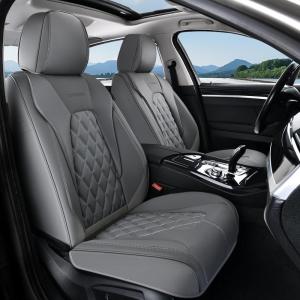 imageCoverado Car Seat Covers Full Set Universal Seat Covers for Cars Car Seat Protector Waterproof Nappa Car Seat Cushion Car Seat Covers Front Seats and Back Fit for Most Cars Trucks SUV BlackampampBlueGrayGrid