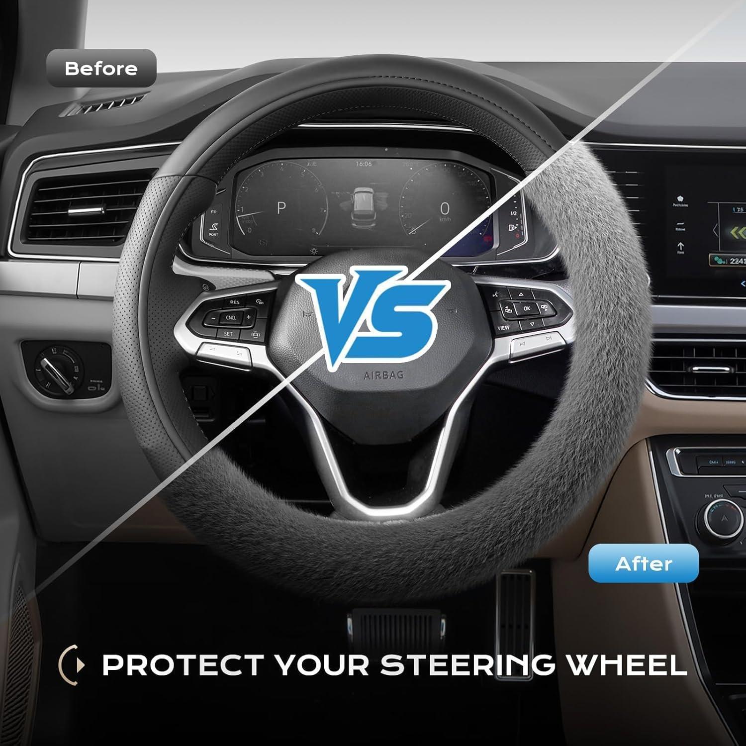 imageCoverado Car Steering Wheel Cover Nappa Leather Black ampamp Gray Steering Wheel Covers Universal 1415 inch AntiSlip Breathable Steering Wheel Protector for Women MenAGray