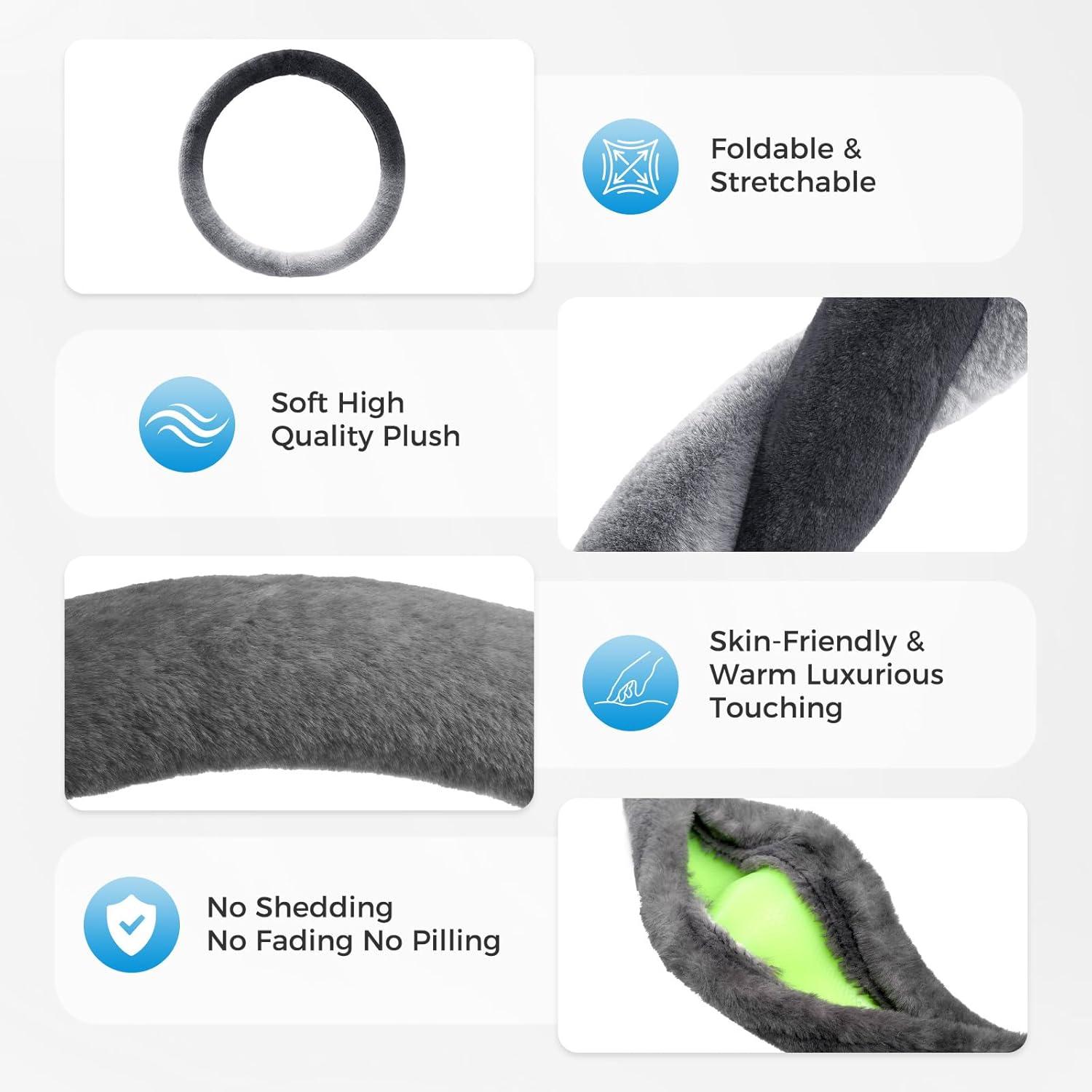 imageCoverado Car Steering Wheel Cover Nappa Leather Black ampamp Gray Steering Wheel Covers Universal 1415 inch AntiSlip Breathable Steering Wheel Protector for Women MenAGrayNEW